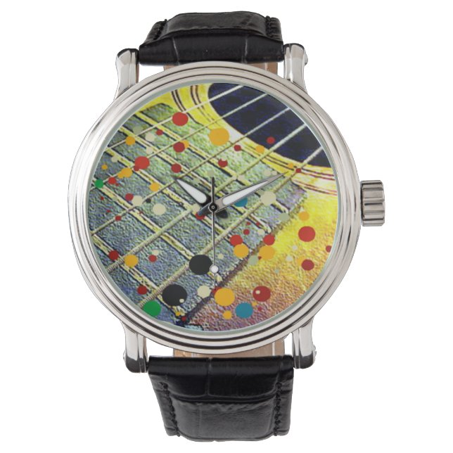 Guitar strings music mustard colourful vintage watch (Front)