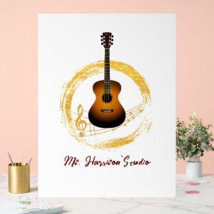 Guitar Studio Elegant White Acrylic Sign 