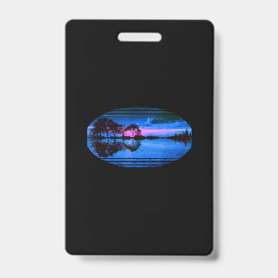 Guitar Sunset Sky Trees City Lake Reflection ID Badge