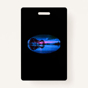 Guitar Sunset Sky Trees City Lake Reflection ID Badge