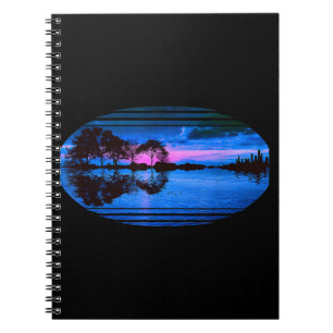 Guitar Sunset Sky Trees City Lake Reflection Notebook