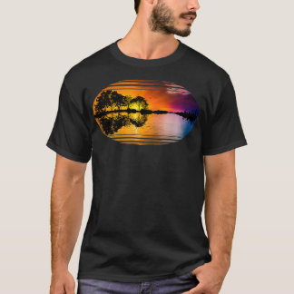 Guitar Sunset Sky Trees City Lake Reflection Speci T-Shirt