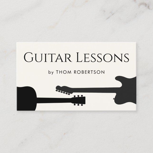 Guitar Teacher  Black White Business Card (Front)