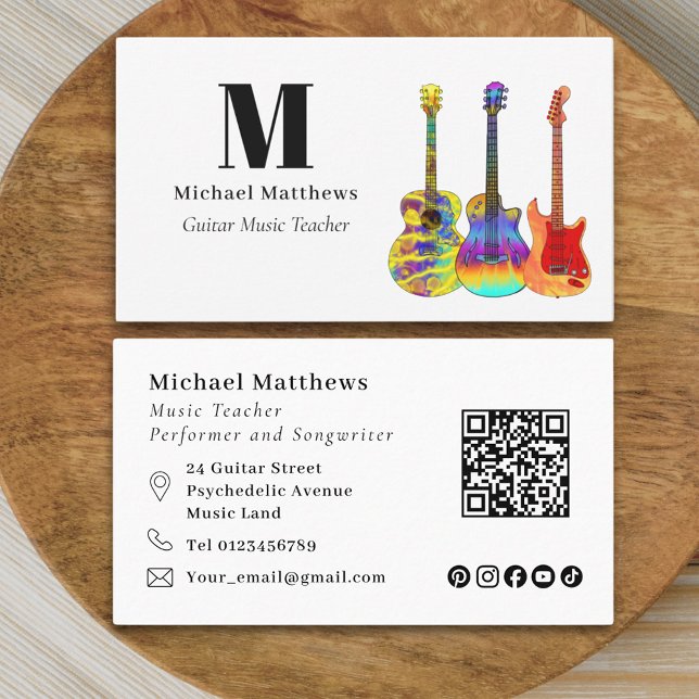 Guitar Teacher Music Business QR code Card (Guitar teacher musician qr code and social media business card)