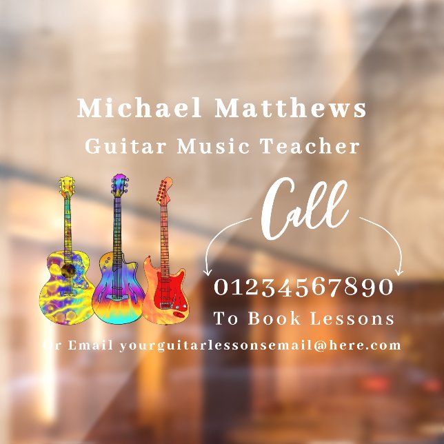 Guitar Teacher Music Lessons Advertising Window Cling (Sheet 2)
