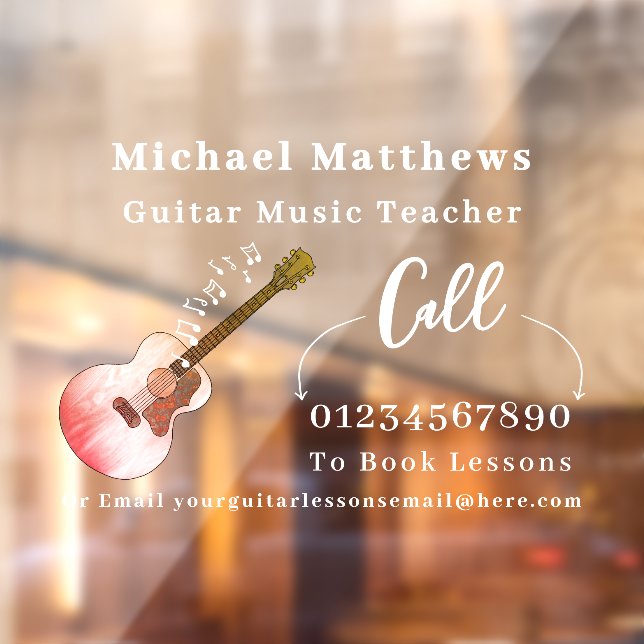 Guitar Teacher Music Lessons Advertising Window Cling (Sheet 2)