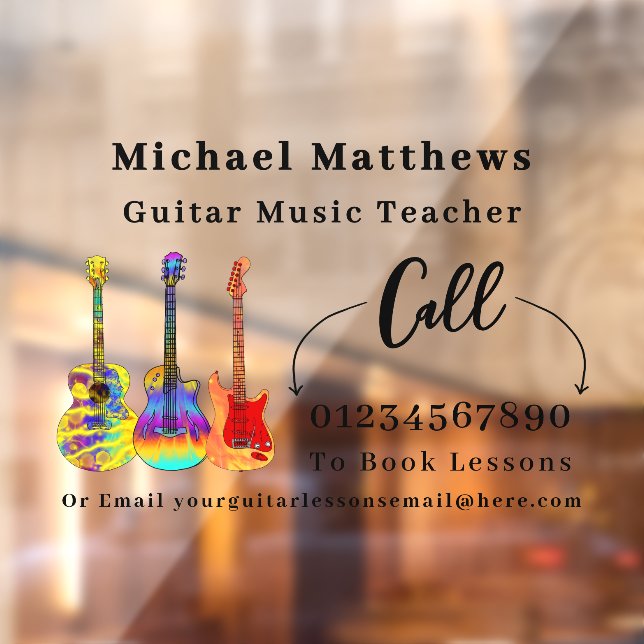 Guitar Teacher Music Lessons Advertising Window Cling (Sheet 2)