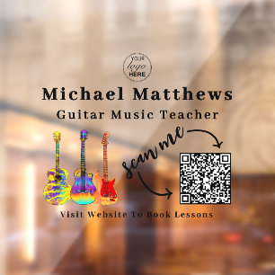 Guitar Teacher Music Lessons QR Code Window Cling