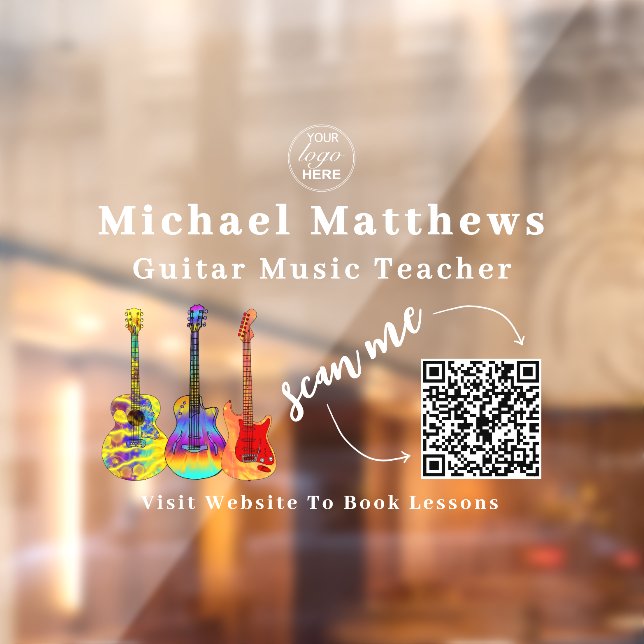 Guitar Teacher Music Lessons QR Code Window Cling (Sheet 2)