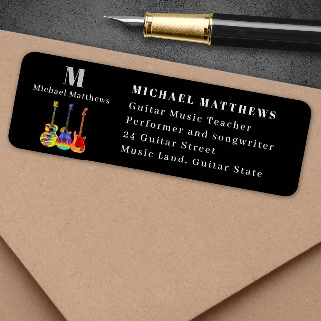 Guitar Teacher Musician Custom Business (Guitar teacher music business return address label sticker)