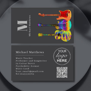 Guitar Teacher Musician Custom QR Code and Logo Business Card