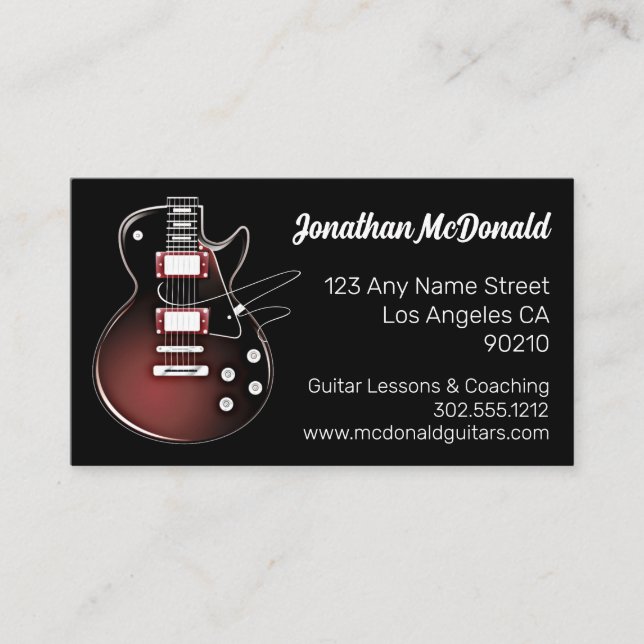 Guitar Teacher Musician Guitarist Rock Band Music  Business Card (Front)