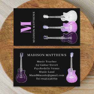Guitar Teacher Professional Musician Pink Black Business Card