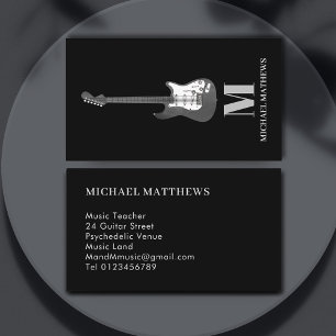 Guitar Teacher Professional Musician Simple Black Business Card