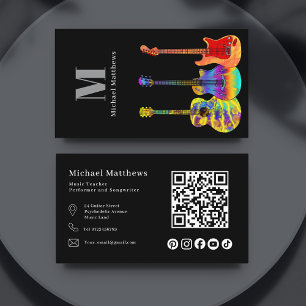 Guitar Teacher QR Code and Social Media Custom Business Card