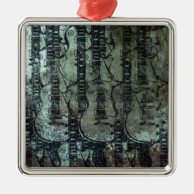 Guitar Teal Green Black Collage Metal Tree Decoration (Front)