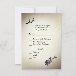 Guitar Theme Antique Gold RSVP with Menu Choice