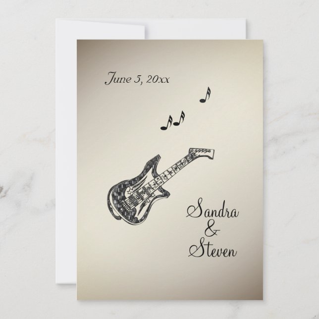 Guitar Theme Antique Gold Wedding Invitation   (Back)
