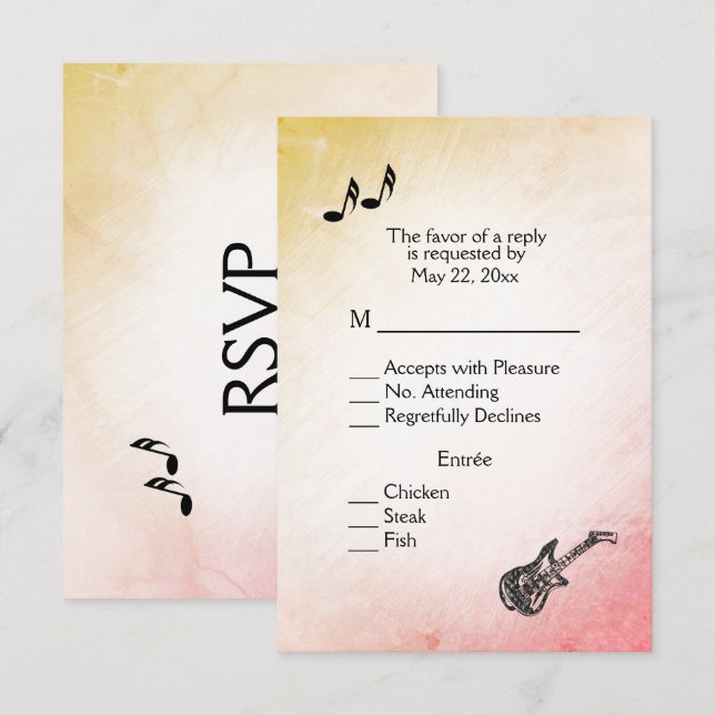 Guitar Theme Coral Peach RSVP with Menu Choice (Front/Back)