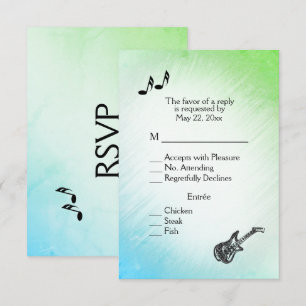 Guitar Theme Funky Greens RSVP with Menu Choice