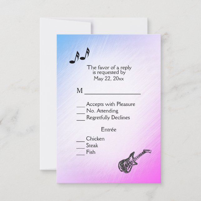 Guitar Theme Pearly Purple RSVP with Menu Choice (Front)