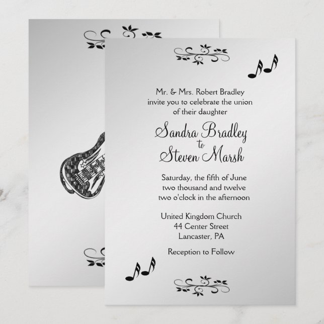 Guitar Theme Wedding Invitation  5" x 7" (Front/Back)