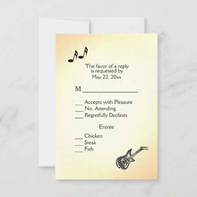 Guitar Theme Yellow Wedding Invitation   (Front)
