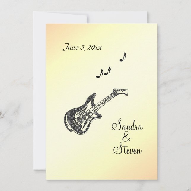 Guitar Theme Yellow Wedding Invitation   (Back)