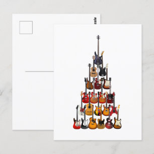 Guitar Tree Christmas Light Rock Music Postcard