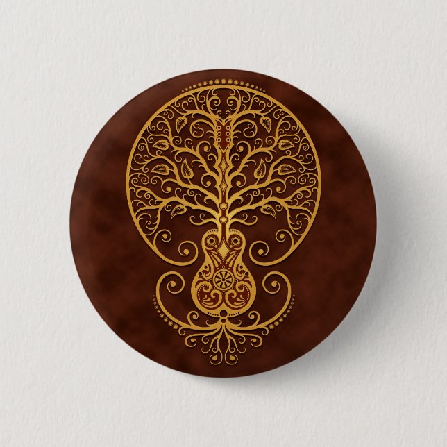 Guitar Tree, Golden Brown 6 Cm Round Badge (Front)