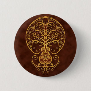 Guitar Tree, Golden Brown 6 Cm Round Badge