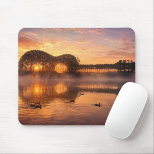 Guitar Tree Silhouette with Ducks on Lake Water Mouse Mat