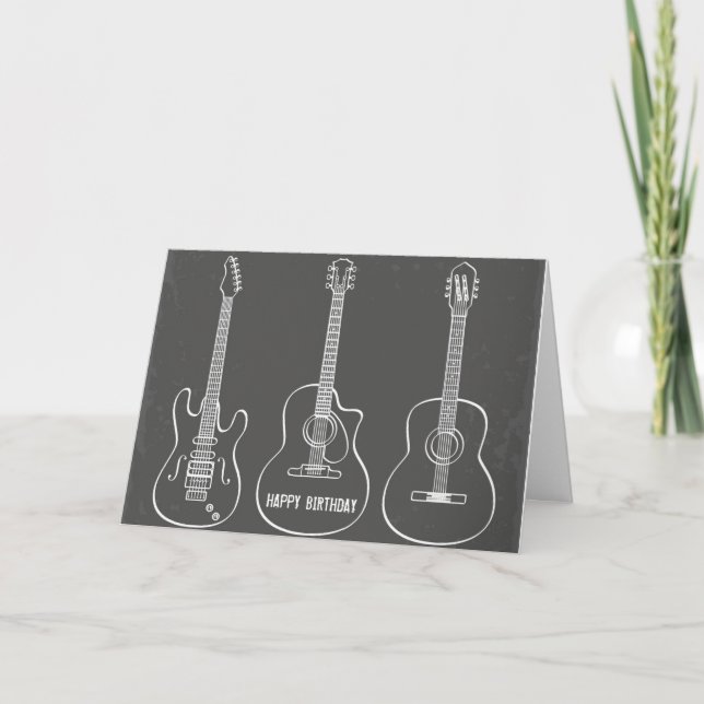 Guitar trio retro grunge music birthday card (Front)