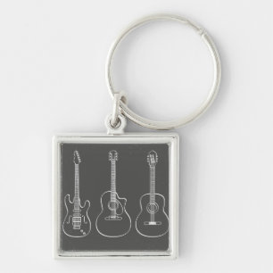 Guitar trio retro grunge music key ring