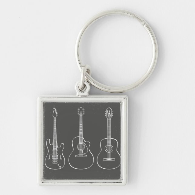 Guitar trio retro grunge music key ring (Front)