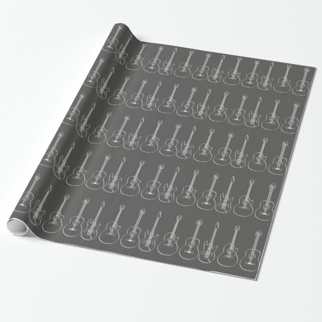 Guitar trio retro grunge music wrapping paper (Unrolled)