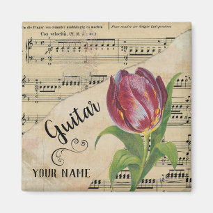 Guitar Tulip Vintage Sheet Music Customised Magnet