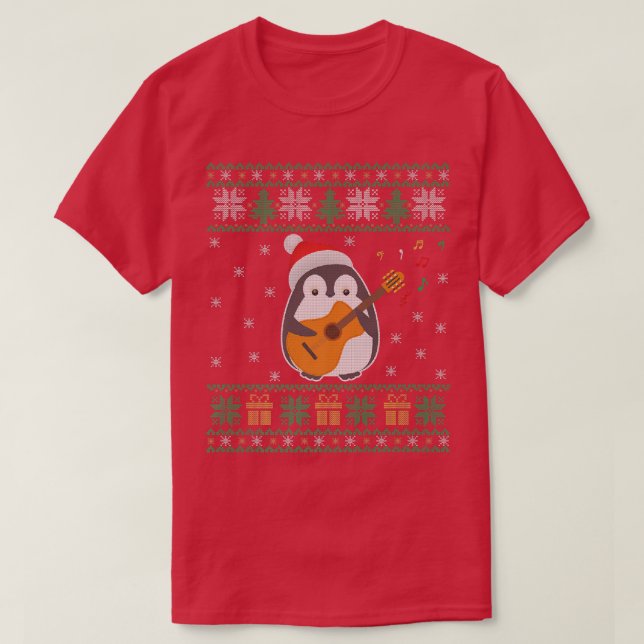 Guitar Ugly Christmas Sweater Penguin Xmas Family  (Design Front)