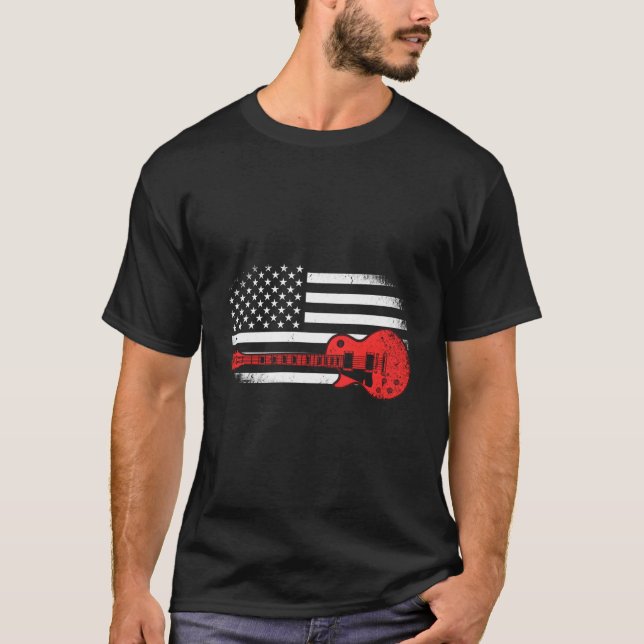 Guitar Usa Flag Patriotic Guitar Us T-Shirt (Front)