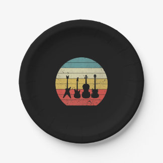 Guitar Vintage Retro Sunset Guitar Music Gift Paper Plate