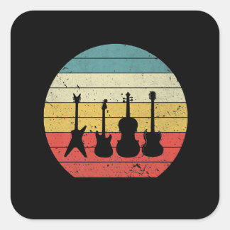 Guitar Vintage Retro Sunset Guitar Music Gift Square Sticker