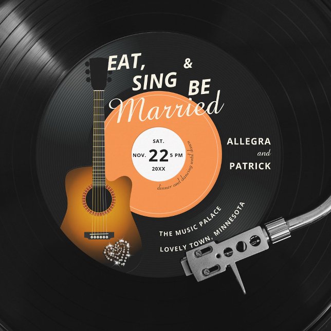 Guitar Vinyl Record Music Themed Black Wedding Invitation (Creator Uploaded)