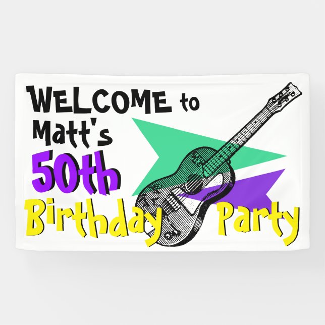 Guitar Welcome to 50th Birthday Party Banner (Horizontal)