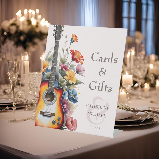Guitar Wildflower Ampersand Musical Wedding Gifts Pedestal Sign (Creator Uploaded)