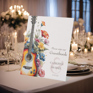 Guitar Wildflower Ampersand Musical Wedding  Pedestal Sign