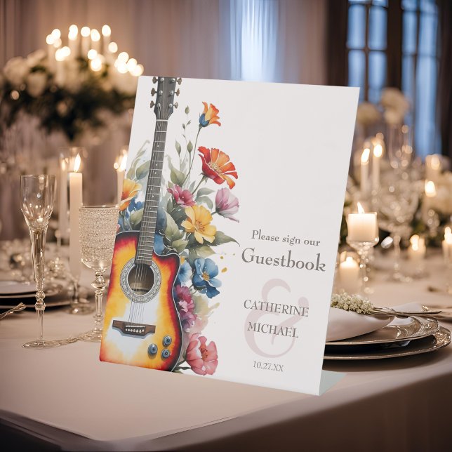 Guitar Wildflower Ampersand Musical Wedding  Pedestal Sign (Creator Uploaded)