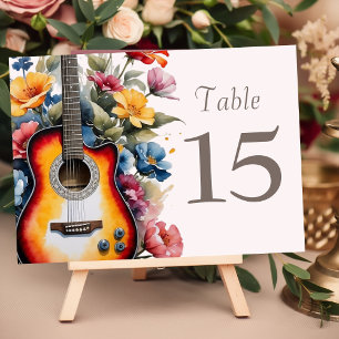 Guitar Wildflower Musical Country Spring Wedding Table Number