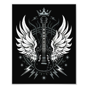 Guitar Wings Vintage Retro Music Photo Print