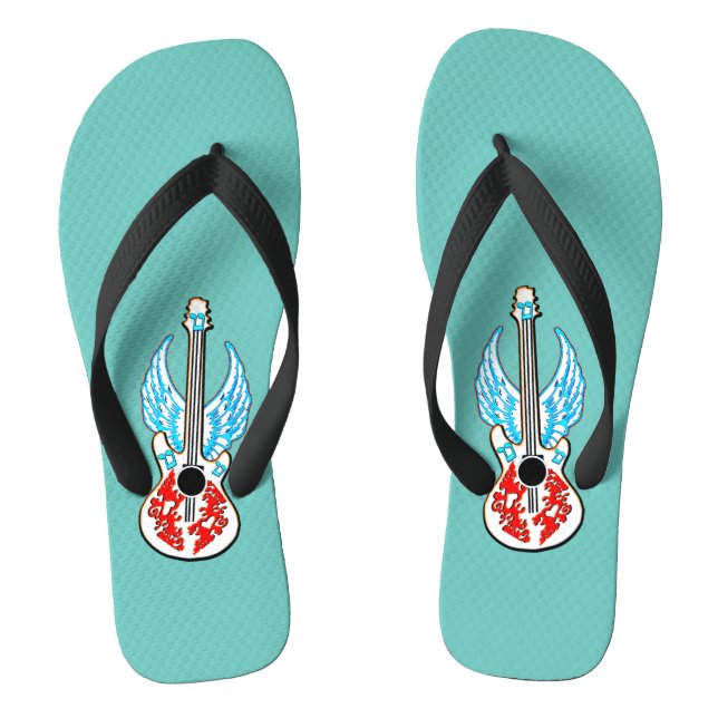 Guitar With Angel Wings Flip Flops (Footbed)