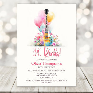Guitar with Balloons 30th Birthday Party Invitation